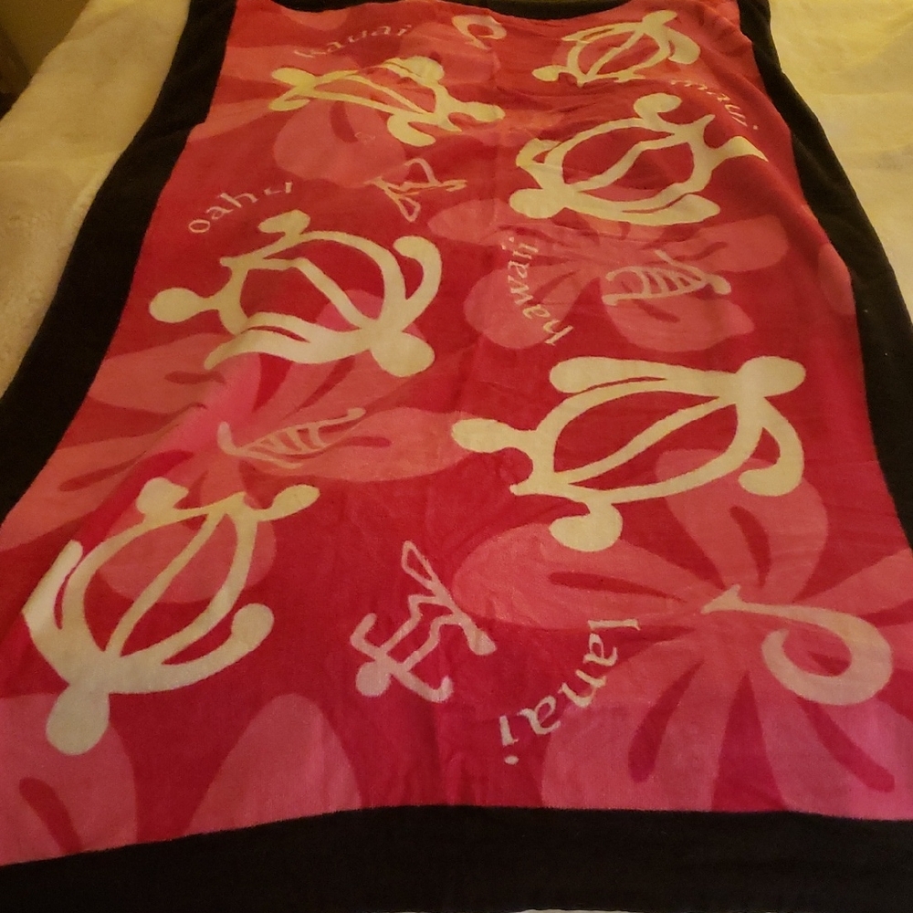 Pink Turtle Print Beach Towel with Black Border